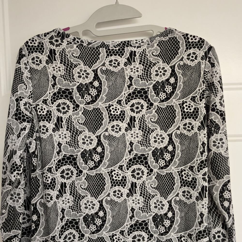 Women's Lularoe Black & White Floral Long Sleeve Midi Dress - Size Small - Picture 5 of 8